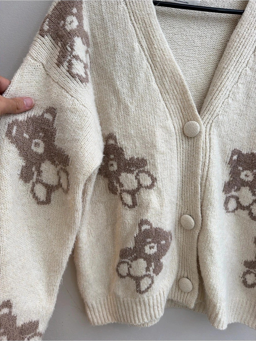 No Boundaries Oversized Teddy Bear Cardigan Cream & Brown
